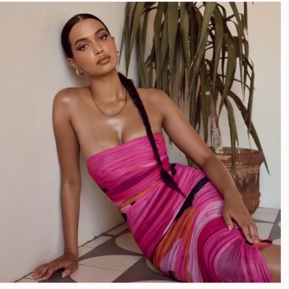 House of CB Pink and Orange Midi Dress - Picture 1 of 11